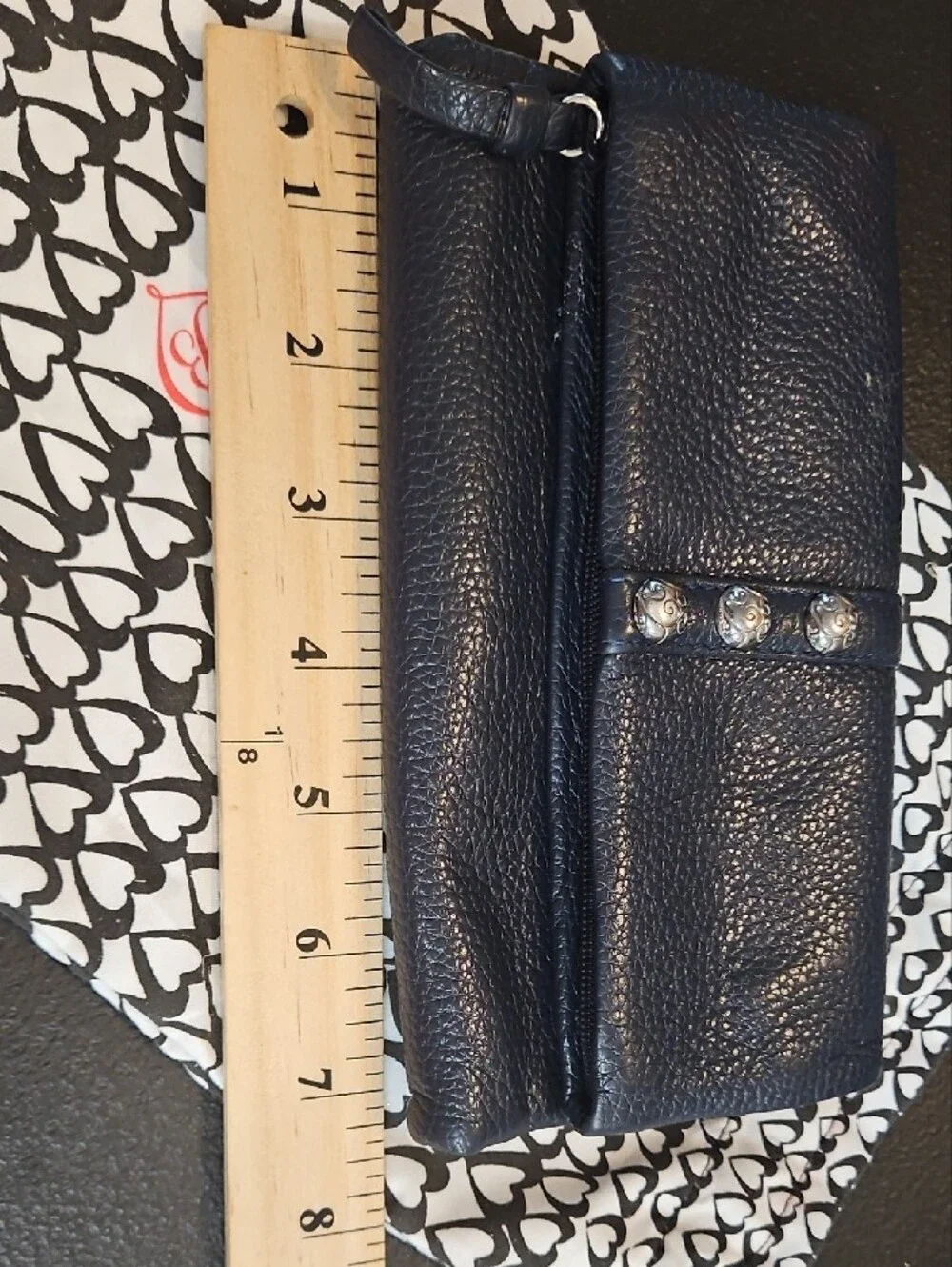 Brighton Navy Blue Leather Studded Tri-Fold Clutch Wallet + Dustbag Nice! ST34